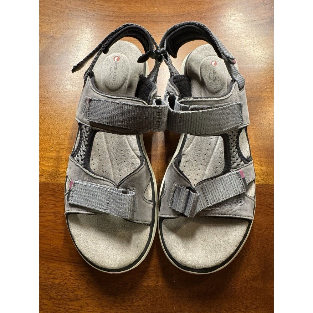 Clarks Unstructured Un Roam Step Gray Leather Sport Sandals Women's Size 9 M